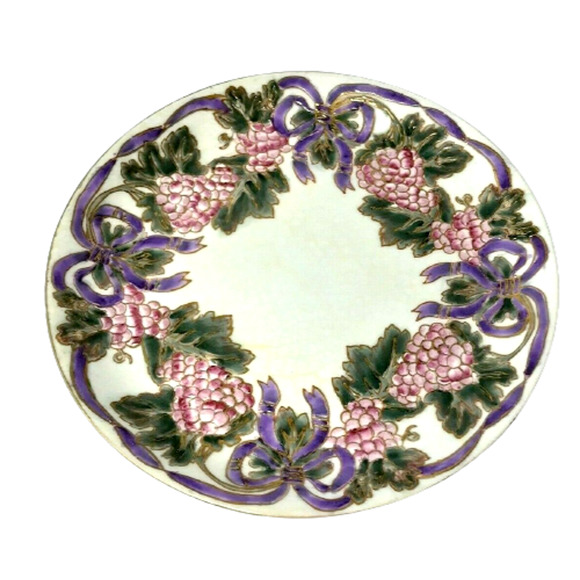 Decorative Plate Jena Hall Inspirations Toyo Trading Co Purple Grapes Bows - Picture 1 of 6